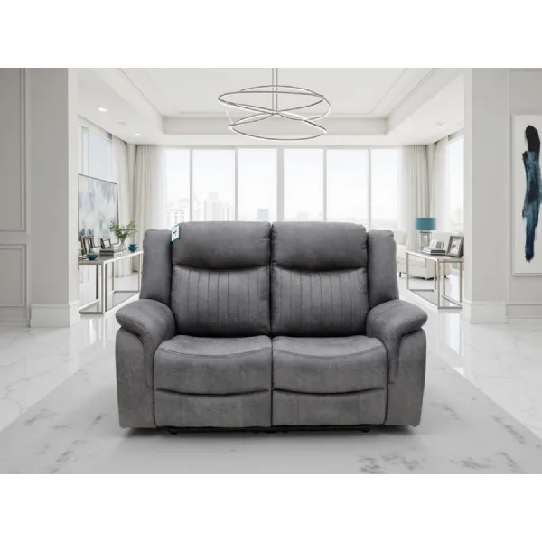 Grey Fabric 2 Seater Recliner Sofa with Console