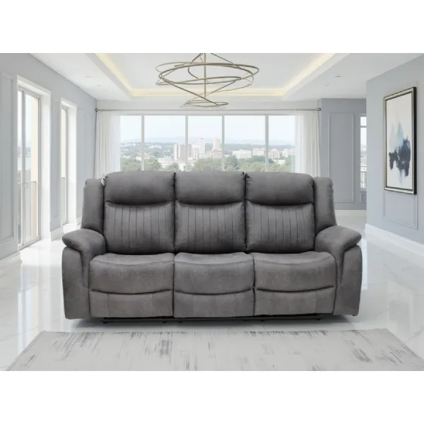 Grey Fabric 3 Seater Electric Recliner Sofa