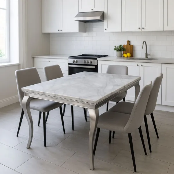 Luxury Grey Marble Effect 2m Dining Table with Chrome Italian Style Frame