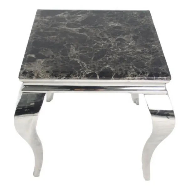Modern Small Square Black Marble Lamp Table with Chrome Legs