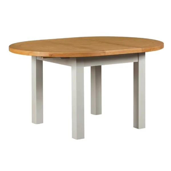 Modern Grey Painted Small Round Extending 1.1m Oak Top Dining Table