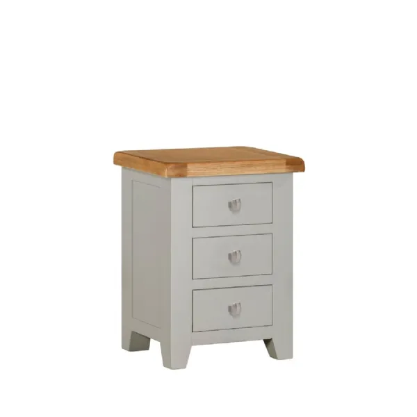 Modern Light Grey Painted Oak 3 Drawer Bedside Cabinet