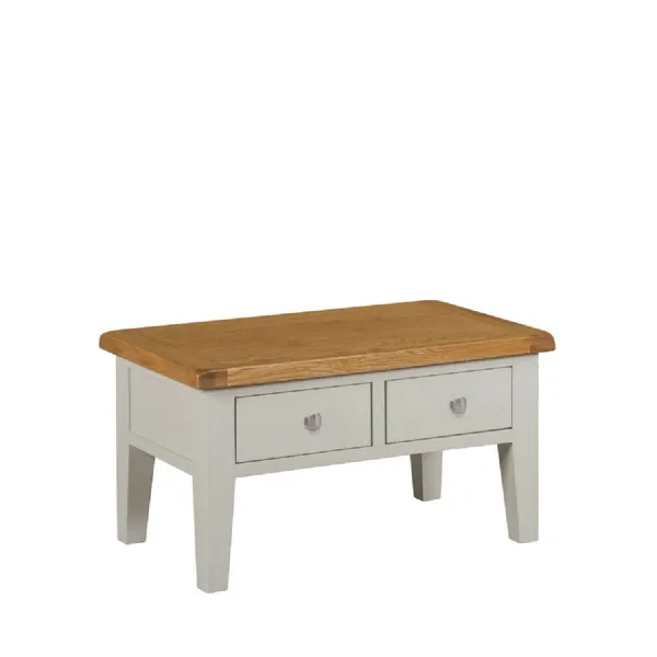Stone Grey Painted 2 Drawer Coffee Table with Natural Oak Top