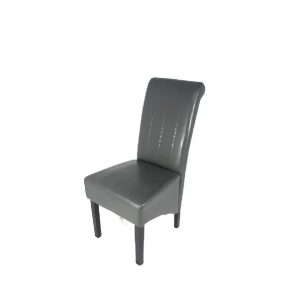 Modern Dark Grey PU Leather Dining Chair with Black Wooden Legs