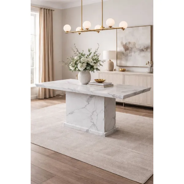 Modern Medium Rectangular 1.5m White Marble Dining Table