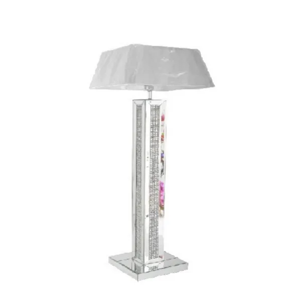 Mirrored Crystal Strip Floor Lamp with White Fabric Shade