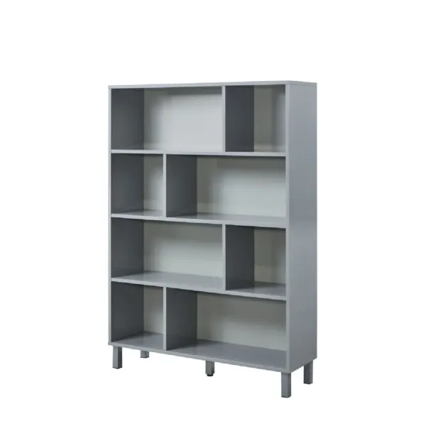 Modern Grey High Gloss Open Bookcase with 8 Shelves