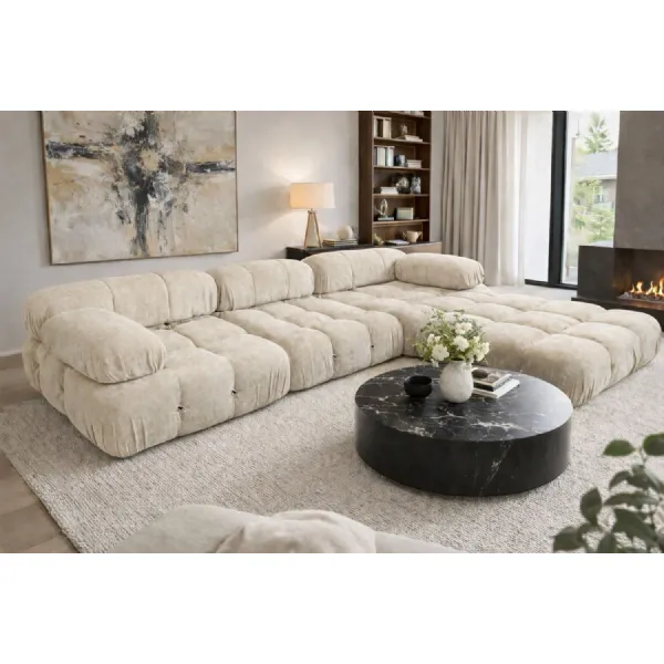 Modern Ivory Upholstered 4 Piece Modular Compression Sofa