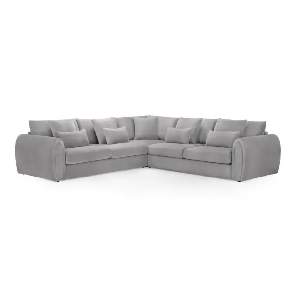 Grey Fabric Upholstered Large Corner Group Sofa Curved Arms