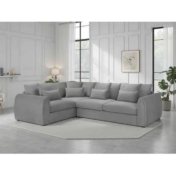 Grey Fabric Pillow Back Corner Sofa Left Hand Facing