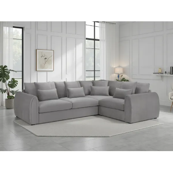 Grey Velvet Corner Group Sofa Right Hand Facing