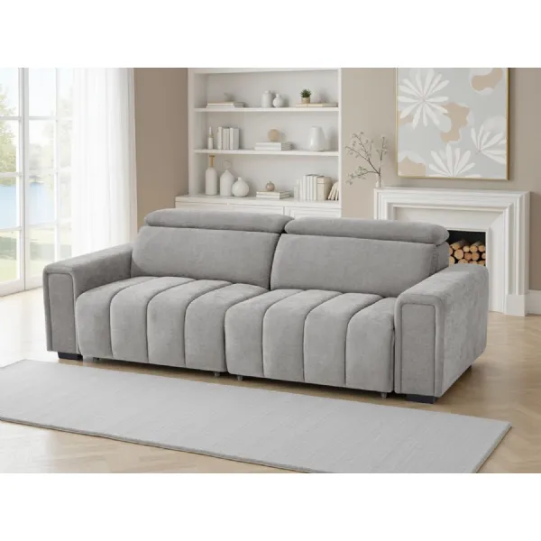 Grey Fabric 3 Seater Standard Back Electric Recliner Sofabed