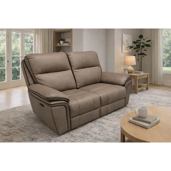 Modern Brown Leather Fabric Upholstery 2 Seater Recliner Sofa