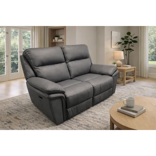 Modern Grey Leather Fabric Upholstery 2 Seater Recliner Sofa
