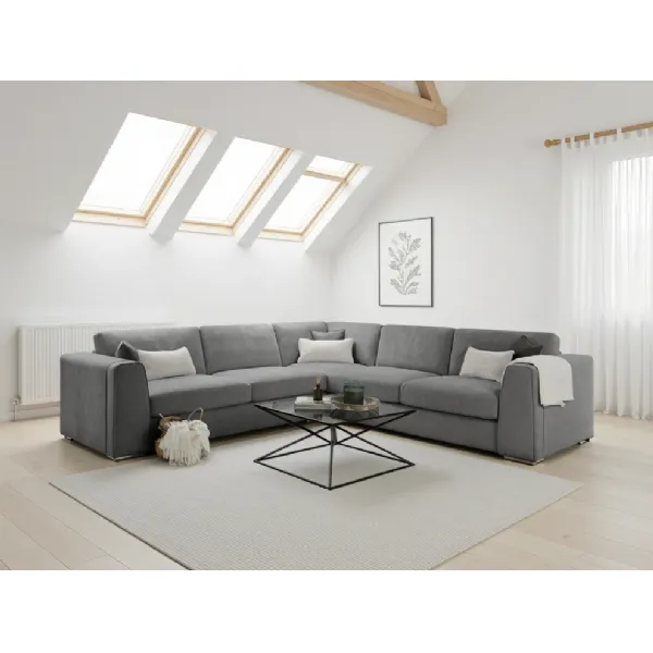 Grey Chenille Fabric Large Corner Sofa