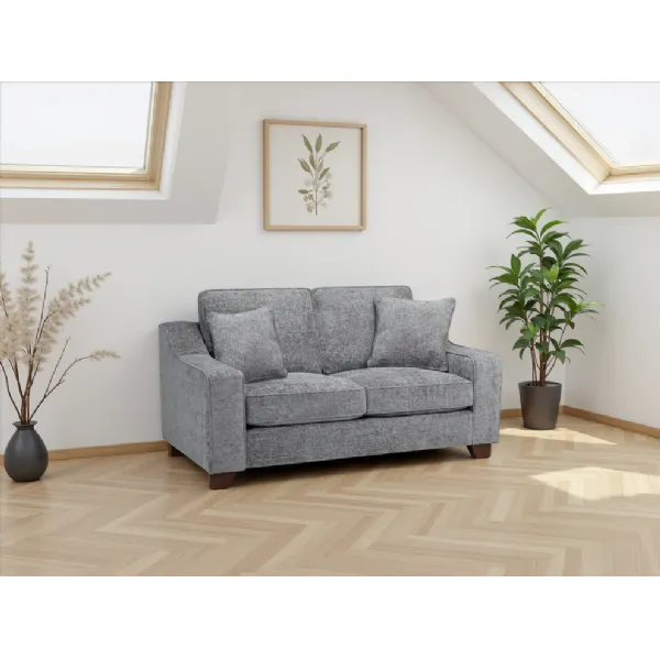 Slate Grey Fabric 2 Seater Sofa Walnut Wooden Feet