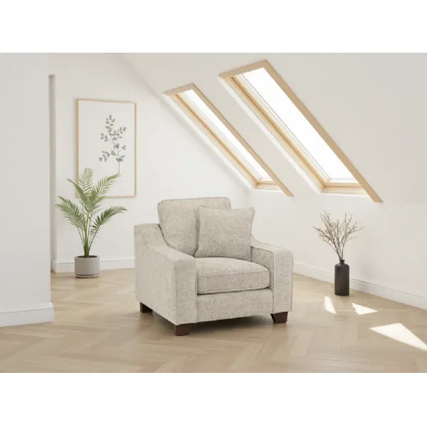 Stone Fabric Armchair with Dark Wooden Feet