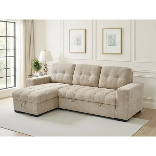Beige Fabric Universal Corner Chaise Sofabed