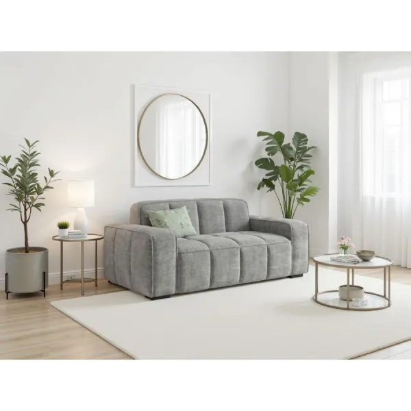 Grey Fabric Upholstered 2 Seater Standard Back Sofa