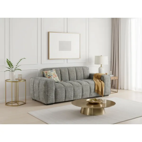 Grey Fabric Upholstered 3 Seater Standard Back Sofa