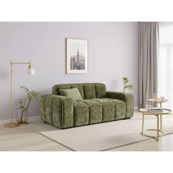 Olive Green Fabric Upholstered 2 Seater Standard Back Sofa