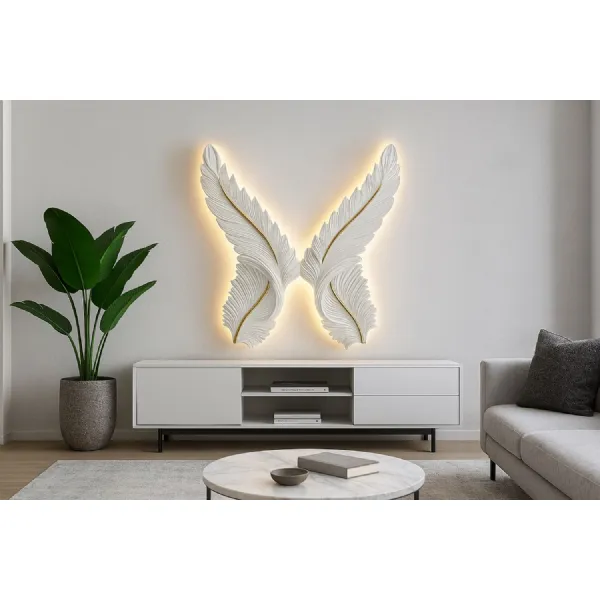 Modern White LED Feather Wings Wall Light with Warm LED