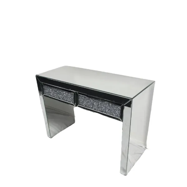 Silver Mirrored 2 Drawer Dressing Table with Crush Diamond Fronts