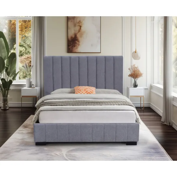 Modern 4ft6 Double Grey Velvet Upholstered Bed Frame