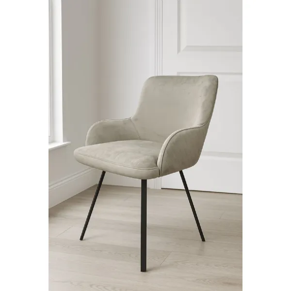 Modern Dark Grey Velvet Swivel Dining Chair with Black Legs