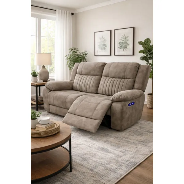 Modern Medium 2 Seater Brown Electric Recliner Sofa