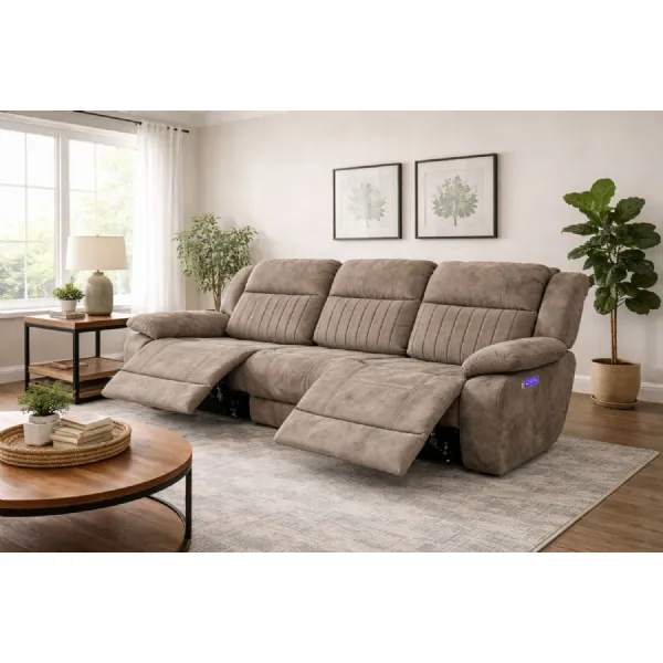 Modern Large 3 Seater Brown Electric Recliner Sofa