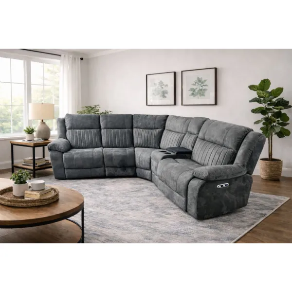 Modern Large 2+1 Charcoal Electric Recliner Corner Sofa