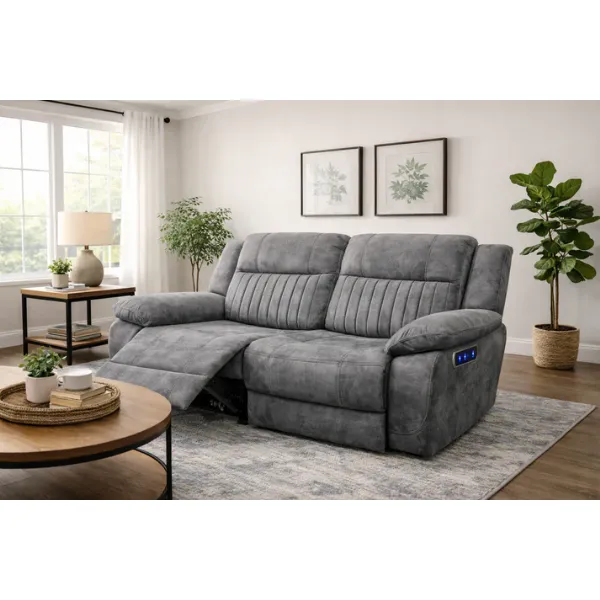 Modern Charcoal Fabric 2 Seater Electric Recliner Sofa