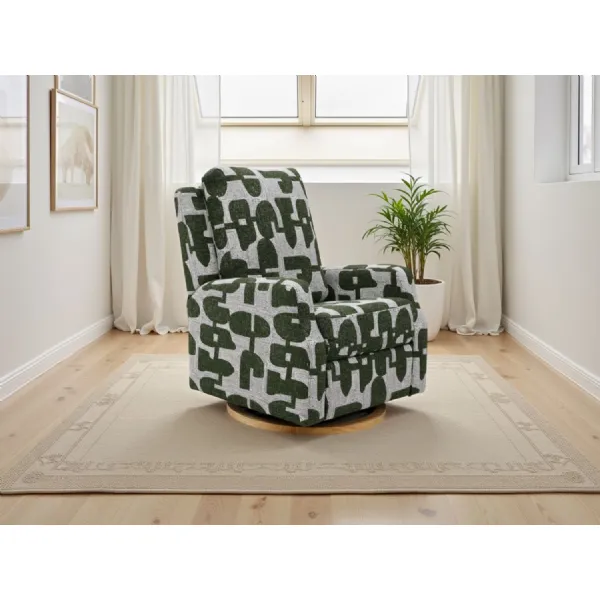 Green and White Fabric Electric Recliner Chair with Rocker