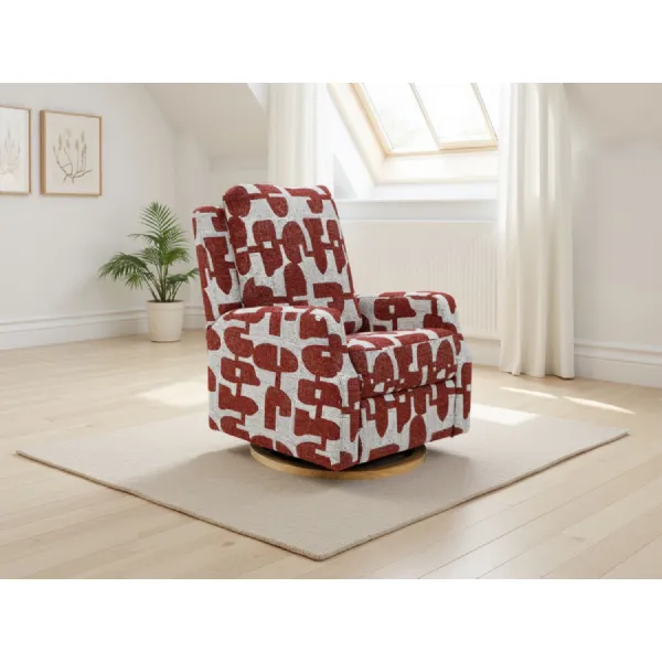 Red and White Fabric Electric Recliner Chair with Rocker