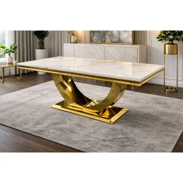 Modern Large Rectangular 200cm White Marble Dining Table