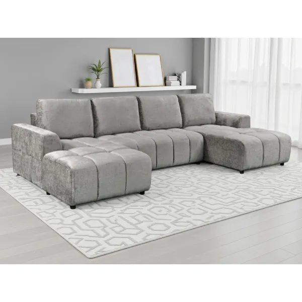 Grey Fabric Large U Shape Luxury Sofa Bed with Storage
