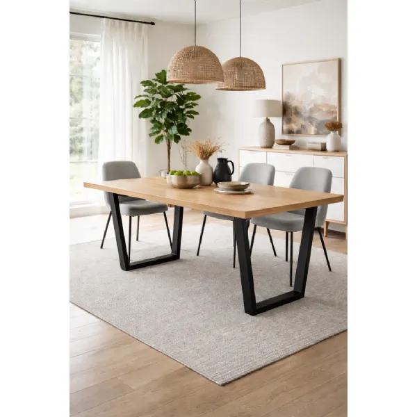 Industrial Large Oak Effect 150cm Rectangular Dining Table with Black Metal Legs
