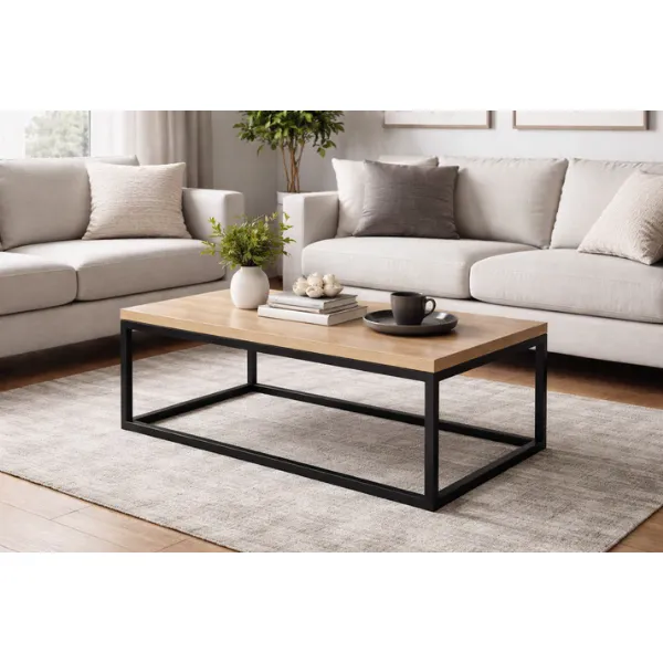 Industrial Oak Effect Coffee Table with Black Metal Frame