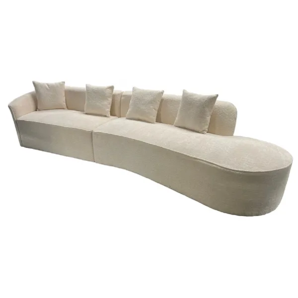 Modern Ivory Boucle Left Hand 5 Seater Curved Sofa