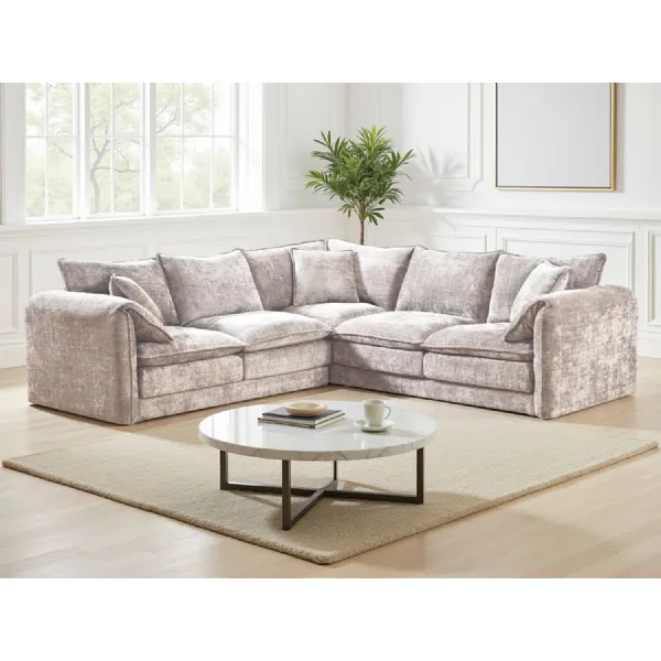 Beige Chenille Fabric Large Scatter Back Corner Sofa