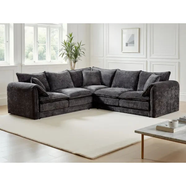 Black Chenille Fabric Large Corner Scatter Back Sofa