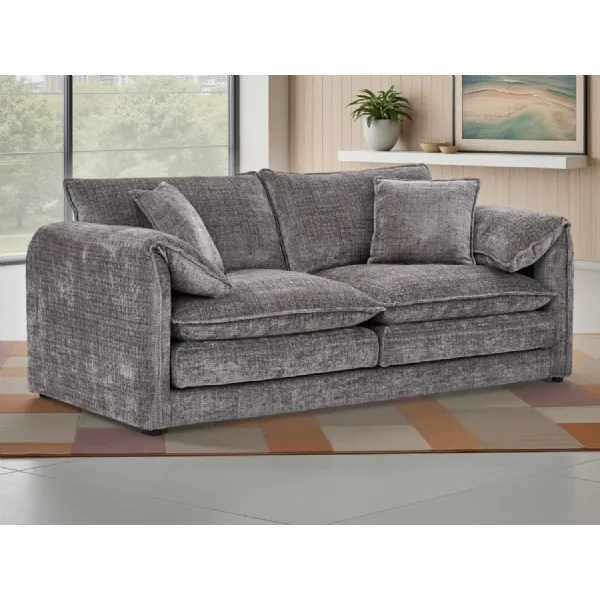 Grey Chenille Fabric 3 Seater Sofa Standard Back