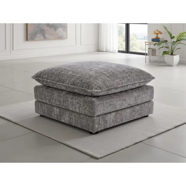 Grey Chenille Fabric Square Footstool Multi Layered
