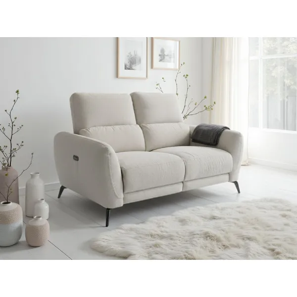 Beige Fabric 2 Seater Full Back Electric Recliner Sofa
