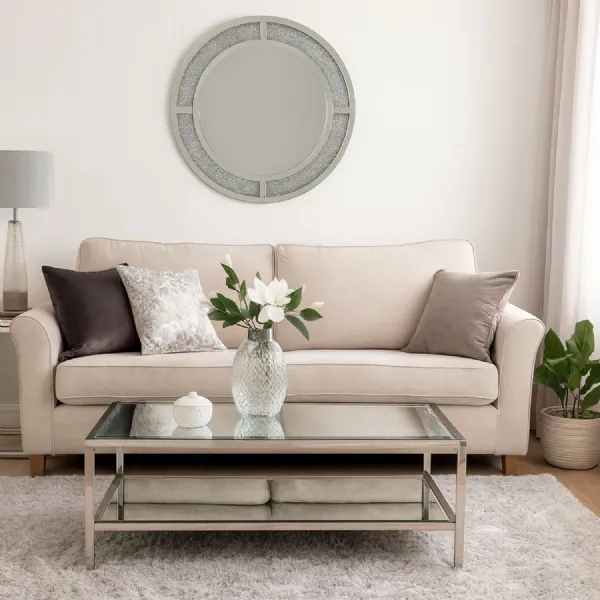 Modern Large Round Crushed Diamond Wall Mirror 90cm