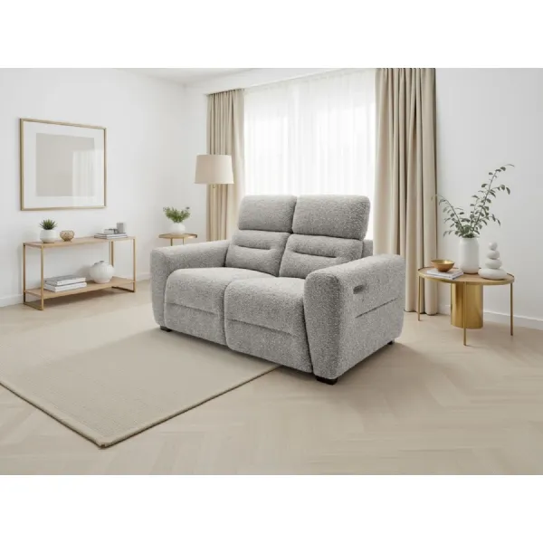 Grey Boucle Fabric 2 Seater Electric Recliner Sofa with USB