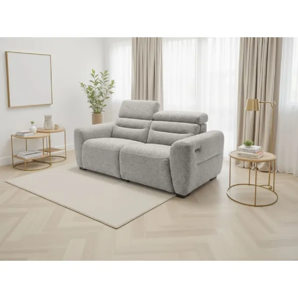 Grey Boucle Fabric 3 Seater Electric Recliner Sofa with USB