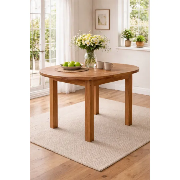 Traditional Oak Round Extending Dining Table 110cm