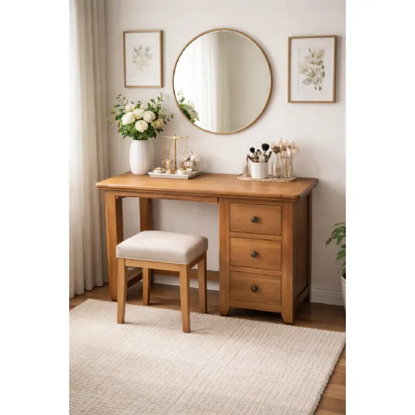 Natural Oak Rectangular 3 Drawer Bedroom Dressing Table
